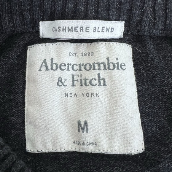 Abercrombie Fitch Sweater Mens Med Charcoal V Neck Cashmere Blend Lightweight - Picture 10 of 11